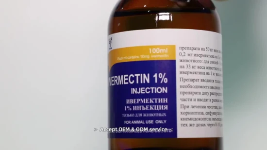 Bouteille en plastique de médecine vétérinaire, Solution liquide rose, Injection d'ivermectine 1% pour moutons, bovins, chèvres, chameaux